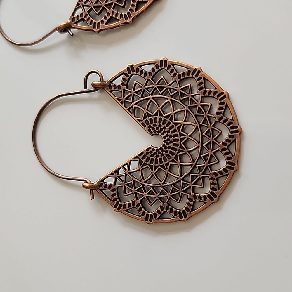 BOHO Gypsy  Mandala Tribal Hoop  Earrings Bronze. ER - Picture 2 of 5